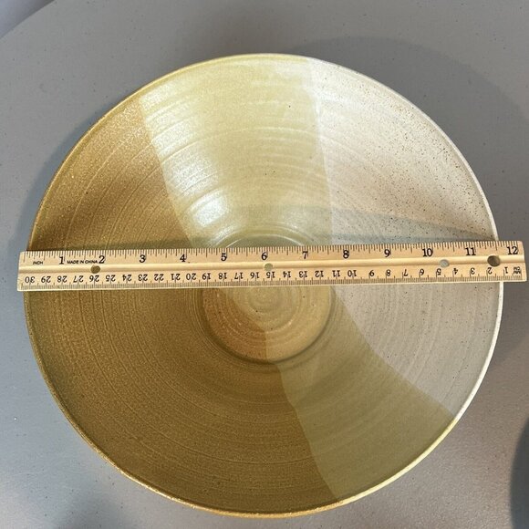 Speckled Brown and Tan Pottery Bowl 11.5" Diameter Rustic Handmade Stamped - Picture 11 of 15